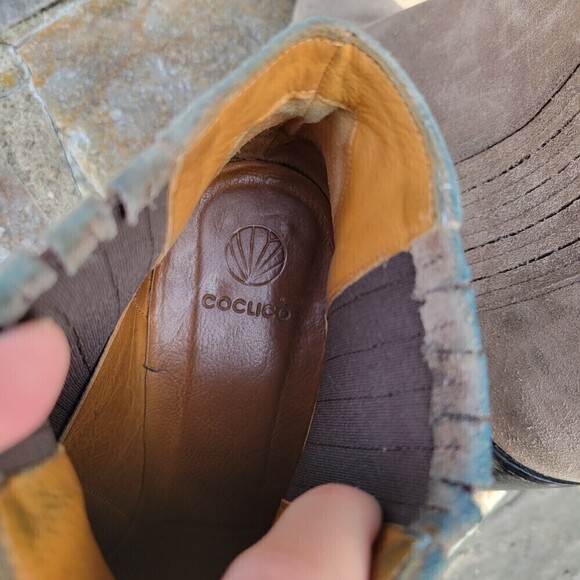 Coclico Tan Black Suede Pull On Ankle Bootie Heel Boots Size 39.5 - Picture 8 of 10